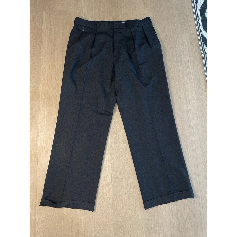Polo Ralph Lauren Mens Black Pleated Dress Pants Cuffed Trouser Classic Fit